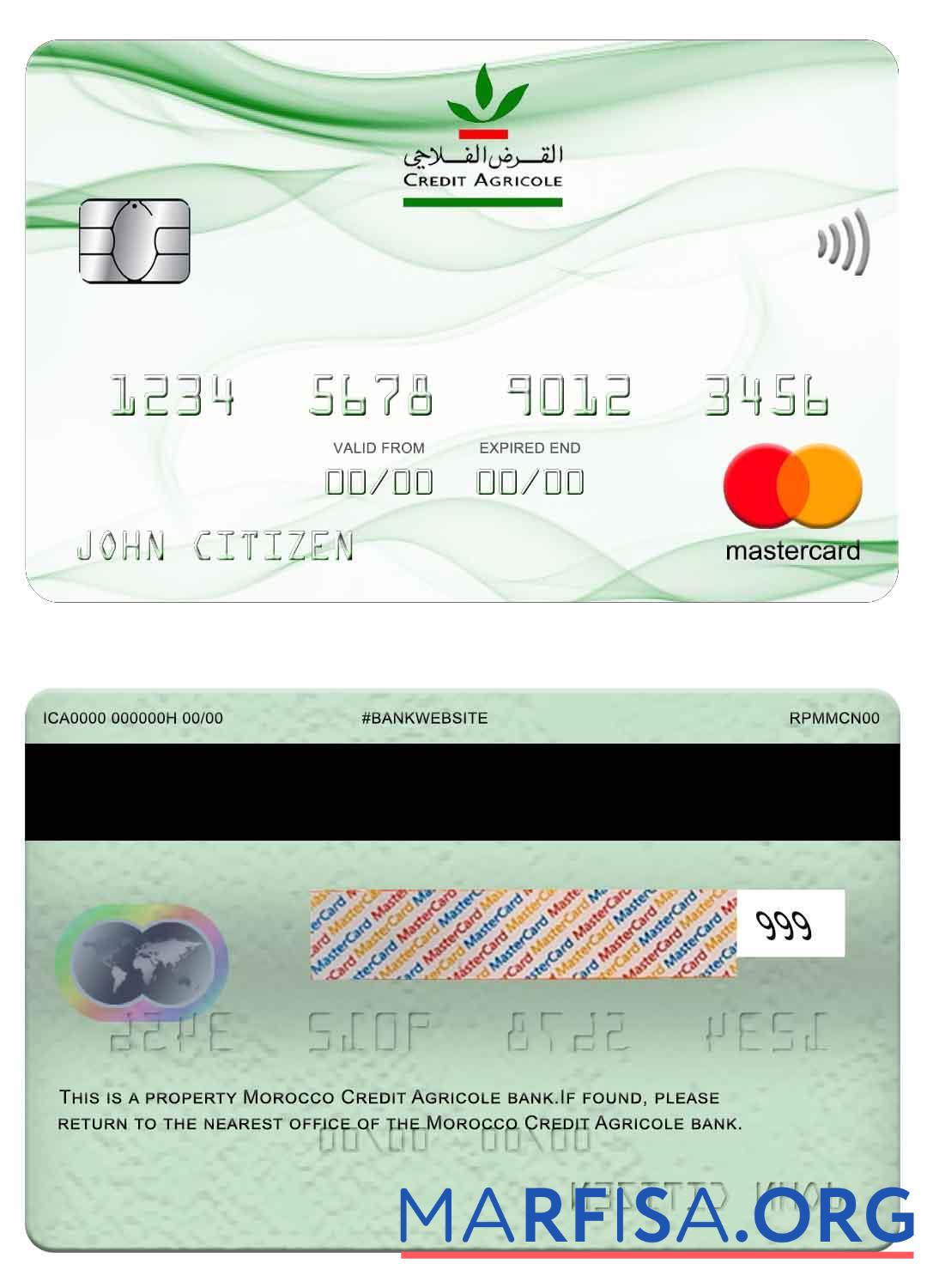 Blank Morocco Credit Agricole bank mastercard example